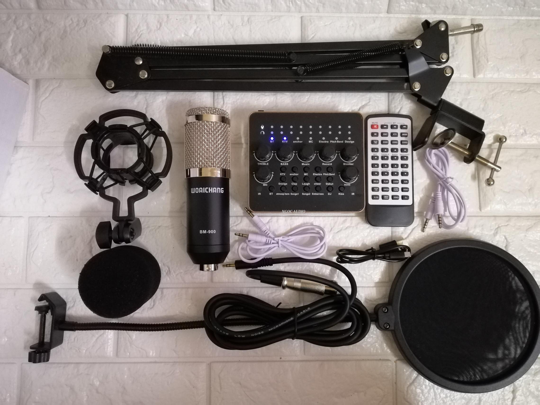 Trọn bộ live stream sound card v10 bluetooth 2019 và micro bm 900 đầy đủ kẹp bàn màng lọc âm