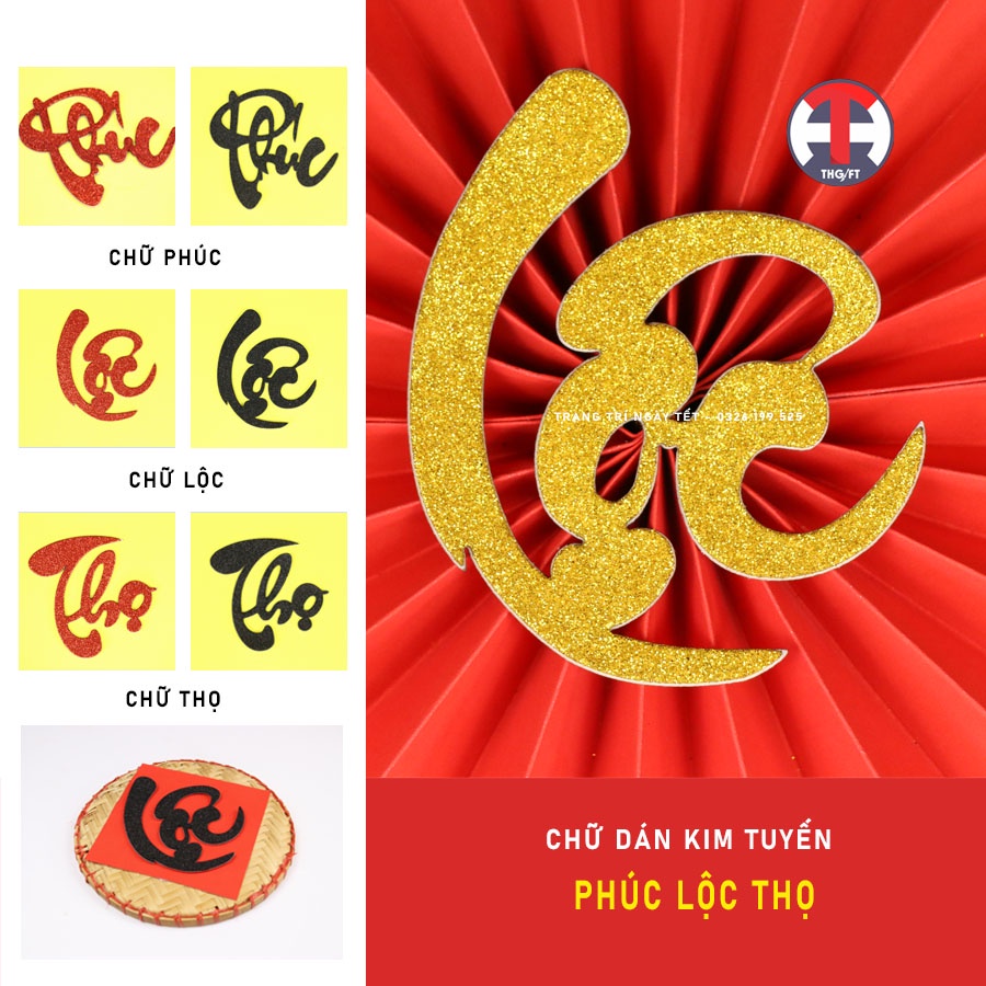 Chữ thư pháp kim tuyến không keo trang trí nhà cửa, phụ kiện trang trí tết trang trí nhà cửa