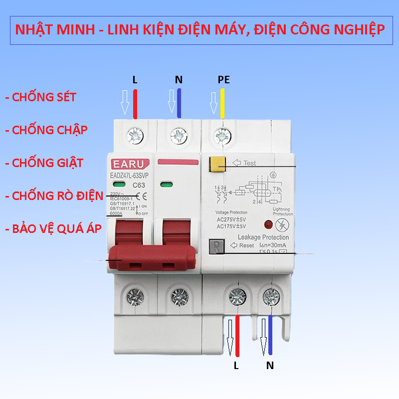 át chống sét đa năng,aptomat chống sét, chống giật, chống rò, chống chập, bảo vệ quá áp