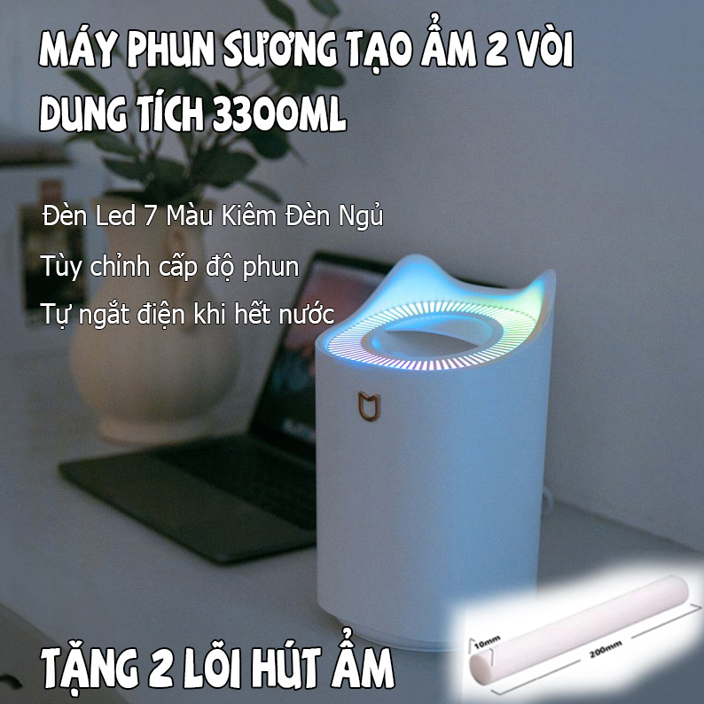 Máy Phun Sương Có Đèn Led Đổi Màu, Máy phun sương Tạo Độ Ẩm Phòng Điều Hòa Siêu Tốt, Làm Mát Không Khí - den xong tinh dau, may phun suong, may xong tinh dau-Tonoto Store Tonoto Store