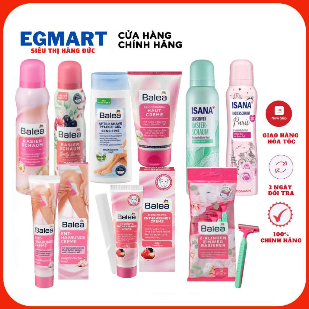 Kem tẩy lông, bọt tẩy lông và kem dưỡng sau Wax Balea của Đức