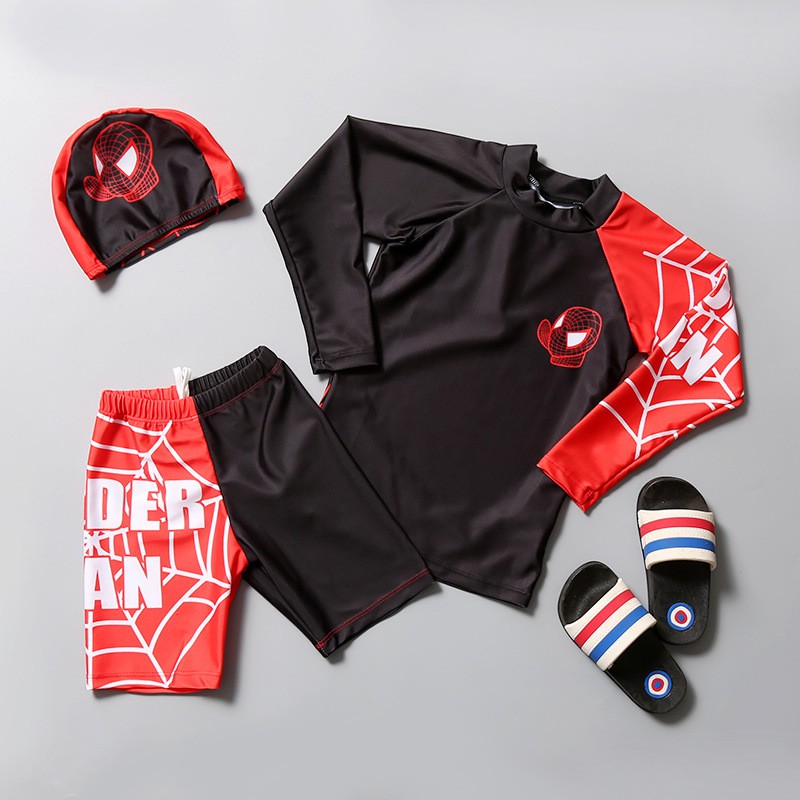 Đồ bơi trẻ em - áo bơi dài tay cho bé trai kèm quần lửng mẫu spider man sporty