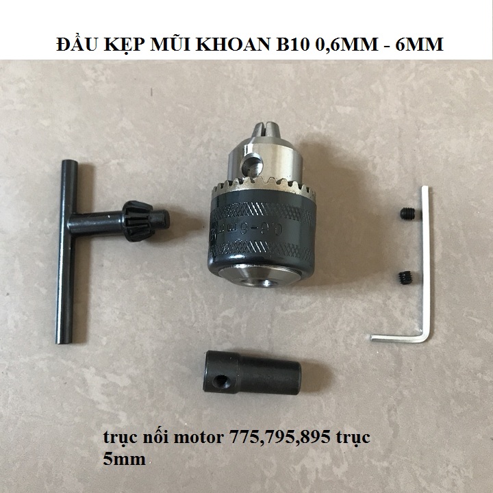 Đầu khoan B10 và trục nối 5mm cho motor 775