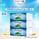 [COMBO 6 GÓI] Khăn giấy lụa đa năng PREMIER VinaTissue, 2 lớp – 100% bột giấy nguyên sinh, không chất tẩy, 280 tờ/gói – Chính hãng