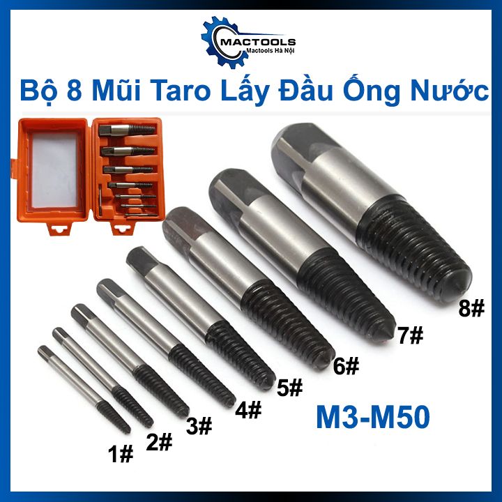 Bộ taro tháo ốc gãy 8 mũi lấy đầu ống nước và bulong ốc vít gãy M3-M50