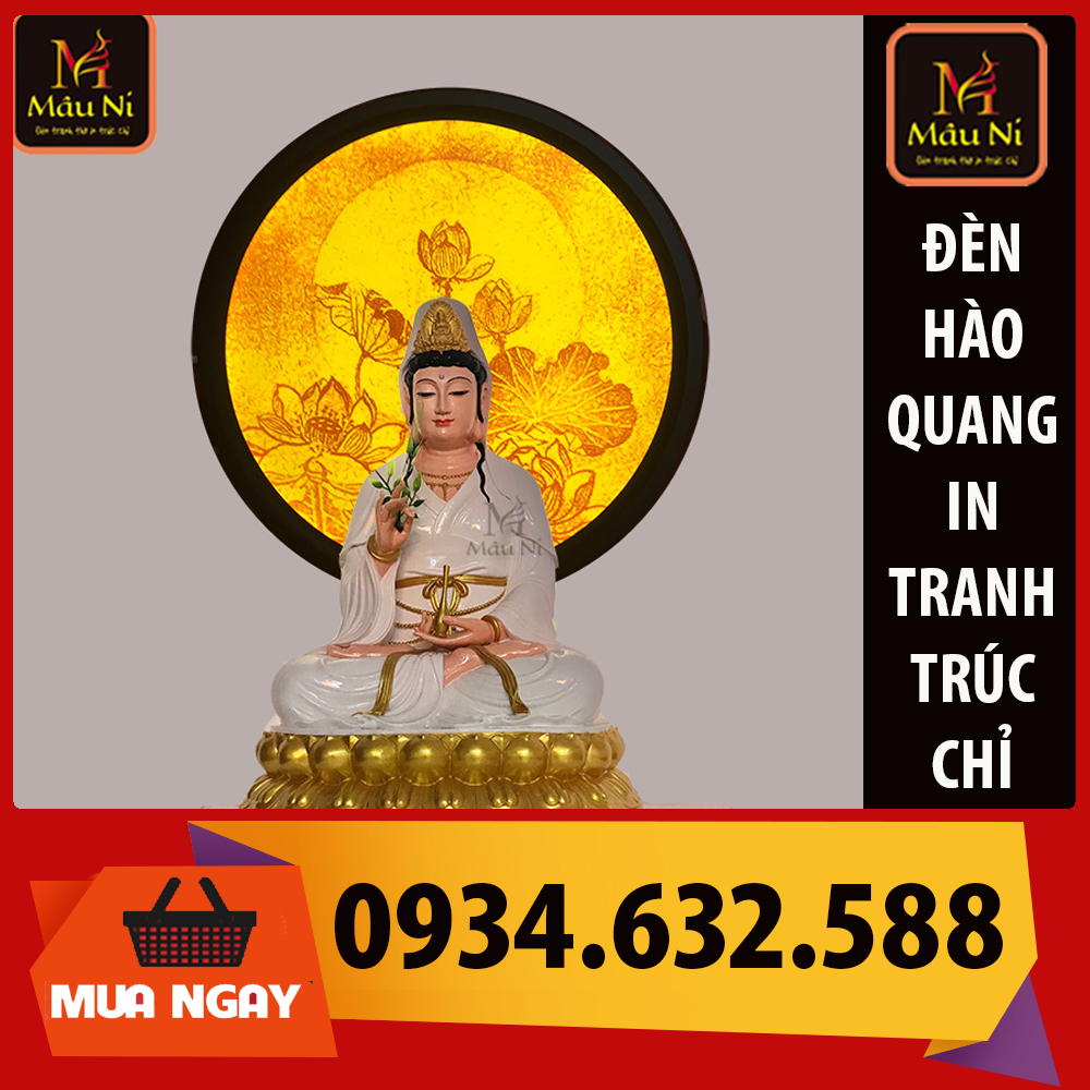 ĐÈN THỜ Hào Quang Mâu Ni In Trúc Chỉ, Khung Sắt, Đường Kính 30Cm Đặt Tượng Thờ Cao 25Cm Đến 40Cm , Cho Bàn Thờ Treo , ... Hào Quang để tượng Phật, Hào quang đẹp, Hào quang lá đề, hào quang led, Hào Quang trúc chỉ