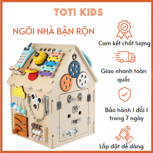 Ngôi nhà bận rộn Toti kids, đồ chơi phát triển trí thông minh đa phương diện cho bé, busy board hình ngôi nhà