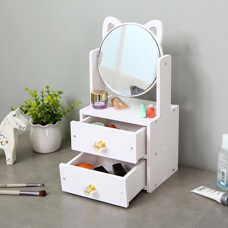 Kệ Mỹ Phẩm Mini 2 Tầng Gương Tai Mèo Xinh Xắn Giúp Bạn Đựng Đầy Đủ Đồ Trang Điểm Thông Minh Gọn Gàng