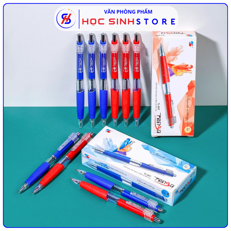 Hộp 10 Cây Bút Bi Bấm 0.7mm Thiên Long TL047 ( Xanh, đỏ, đen ) - Học Sinh Store