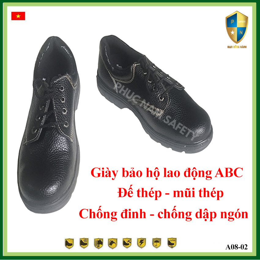 Giày bảo hộ lao động ABC-BH08-3, giày bảo hộ lao động nam, giày bảo hộ lao  động chống đinh, giày chống đập ngón, giày bảo hội lao động giá rẻ, Bảo hộ lao động Phúc Nam