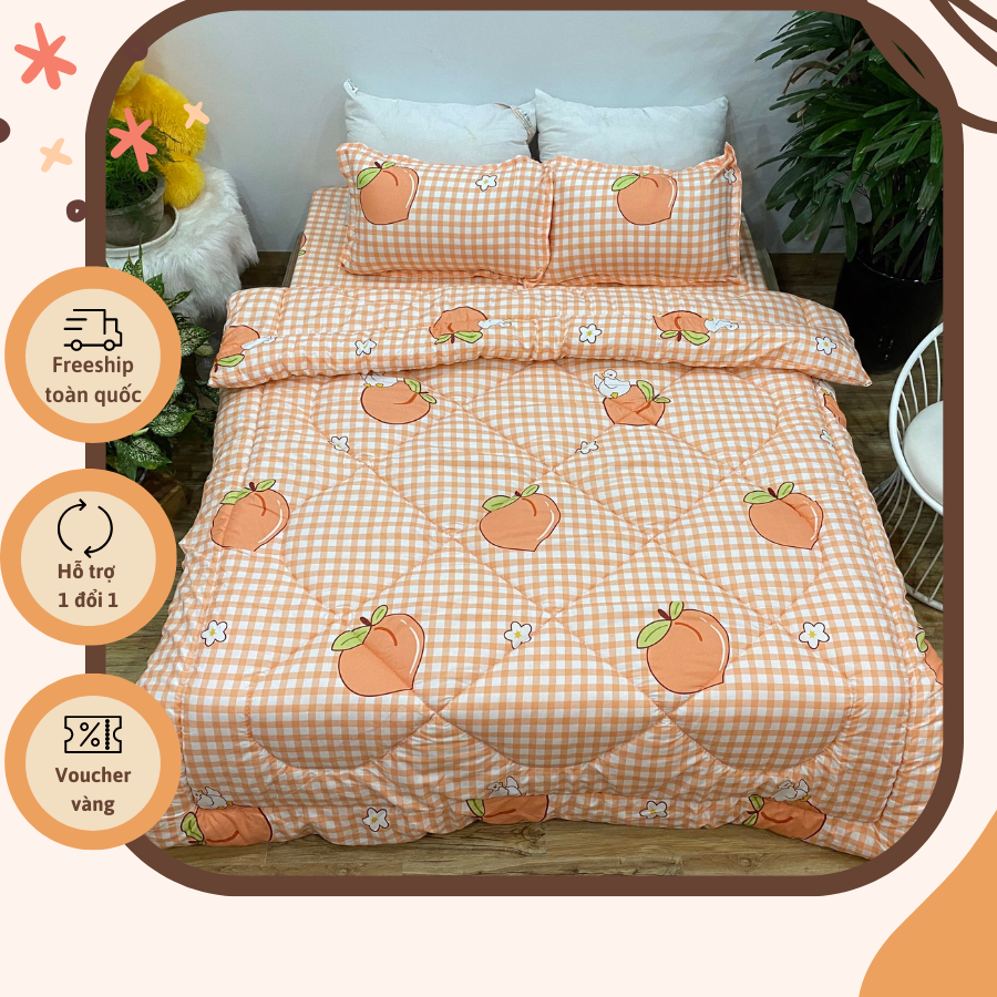 Bộ chăn phao 5 món mẫu đào cam mã p36