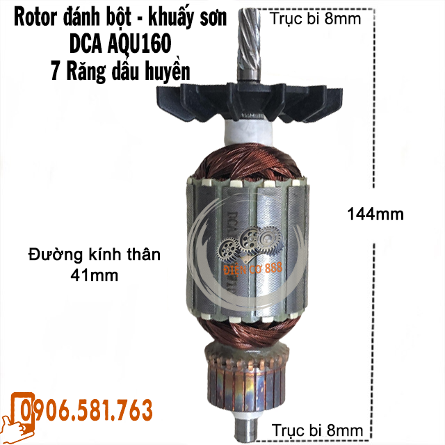 Rotor khoan đánh bột - khuấy sơn dca aqu160, ajz16a 7 răng thân 41mm dài 144mm 220v - tặng chổi than