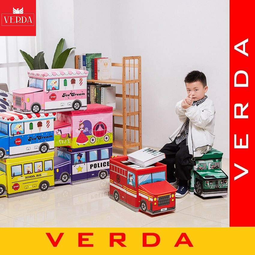 Thùng đựng đồ chơi cho bé hộp xe gấp gọn ô tô tàu hoả trẻ em ghế ngồi cartoon train foldable toy storage box for kids
