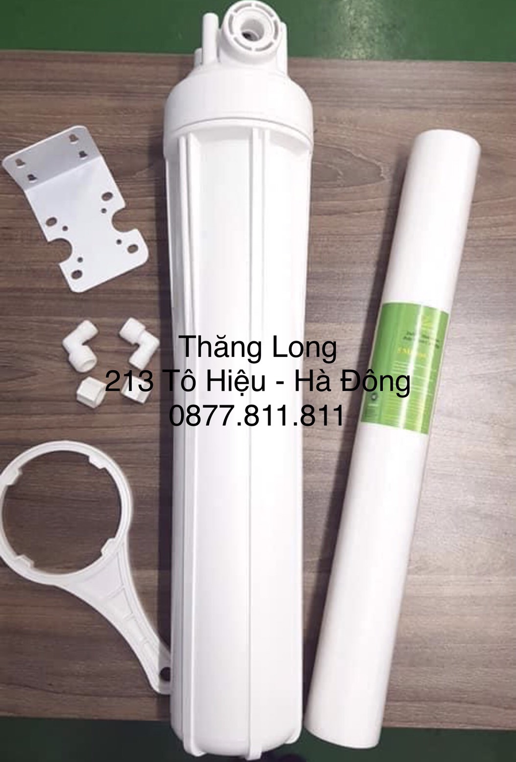 Bộ cốc lọc nước 20 inch thô đầu nguồn - full cút out/in + giá treo + tay vặn + lõi pp