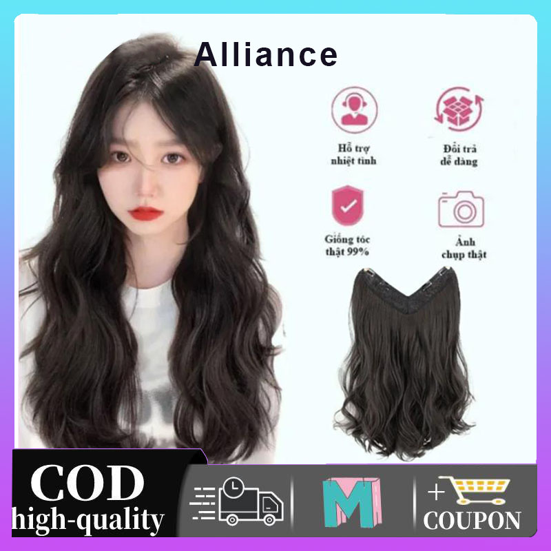 Alliance 60cm tóc giả kẹp dải_ tóc kẹp u xoăn sóng_tóc độn phồng cho tóc thưa mỏng siêu hot