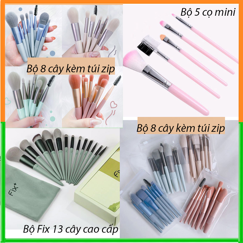 [Giá Hủy Diệt] Bộ Cọ Trang Điểm 8 Món Kèm Túi Zip - Bộ Cọ Fix13 Cây Hàn Quốc Siêu Mịn - Bộ Cọ 5 Cây Mini - Dụng Cụ Trang Điểm Chuyên Nghiệp - O2O Shop