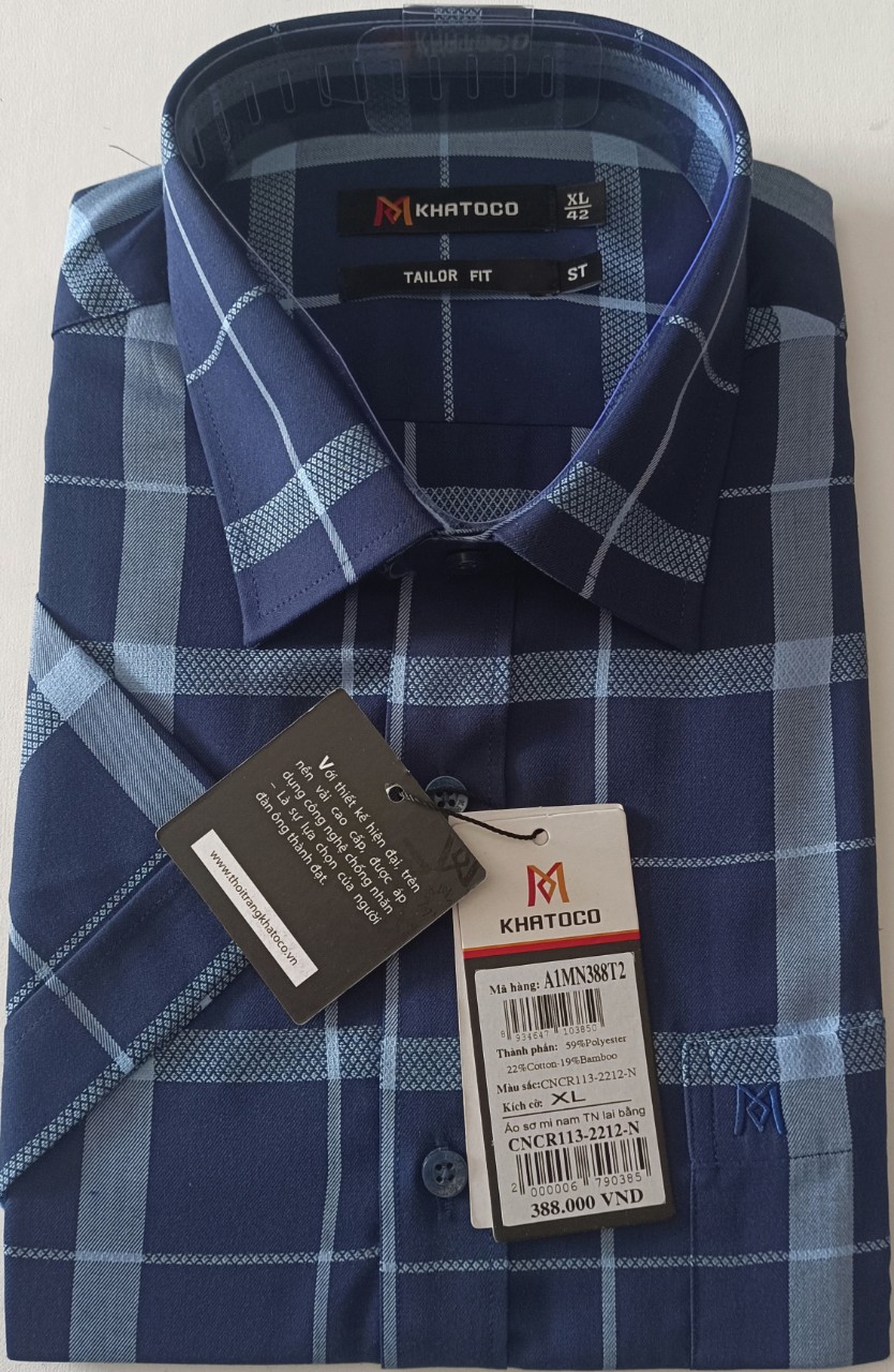Khatoco- Áo sơ mi nam ngắn tay Khatoco lai ngang dáng Tailor Fit mềm mịn, chống nhăn