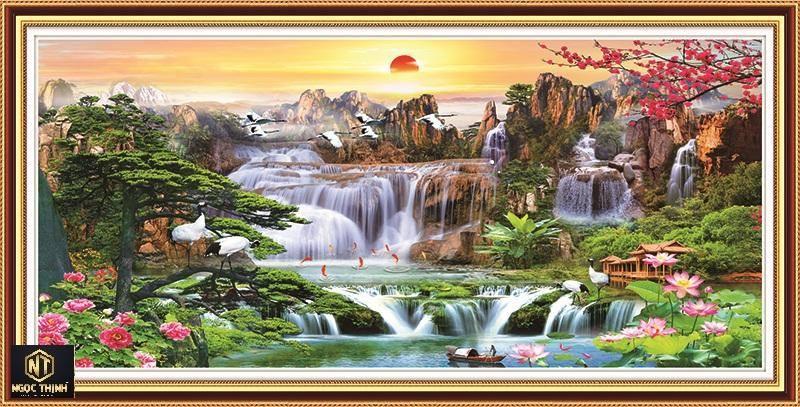 Tranh đính đá lưu thuỷ sinh tài cao cấp -kt: 160x70cm