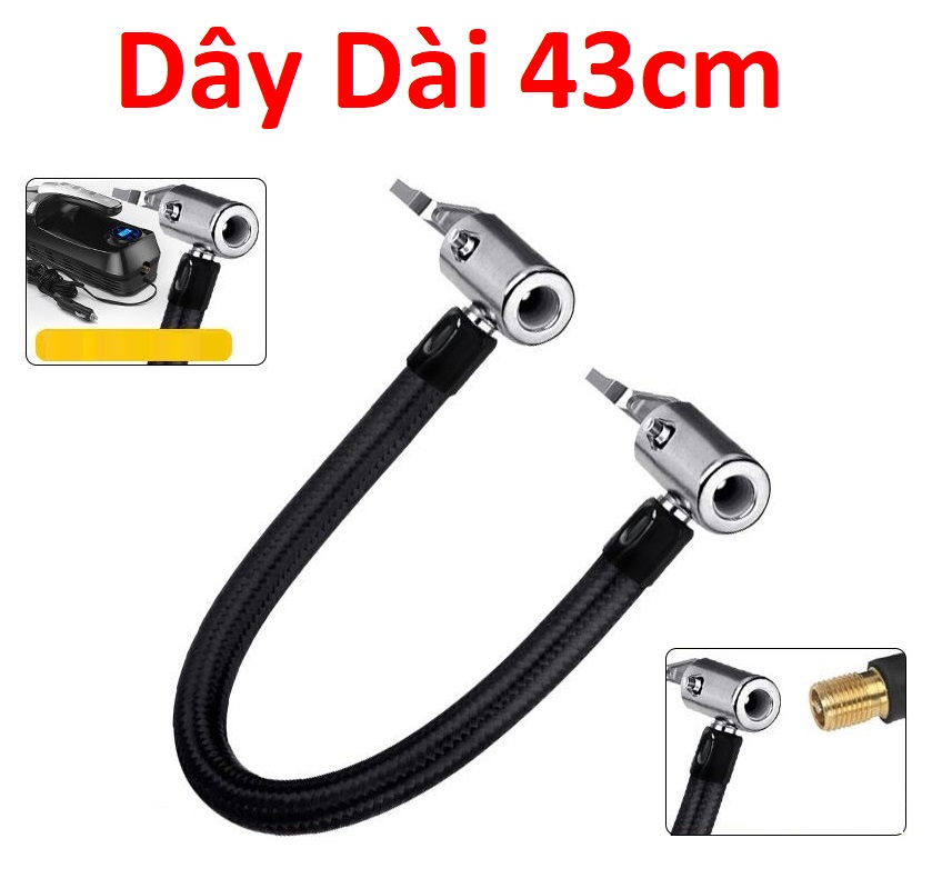 Dây bơm 2 đầu búa kẹp van lốp xe máy, xe đạp, xe hơi ( Mã 43) - Vòi bơm có 2 đầu van kẹp tự khóa chặt, chịu áp lực lớn