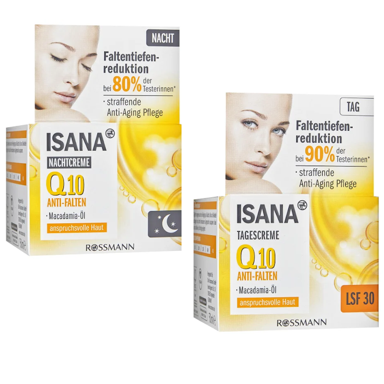 Bộ kem dưỡng săn chắc da, chống lão hóa ISANA Q10 Anti-Falten ngày và đêm (50ml x 2)