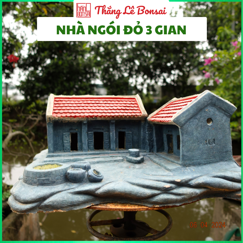 Tiểu cảnh nhà ngói đỏ 3 gian - trồng cây bonsai tiểu cảnh