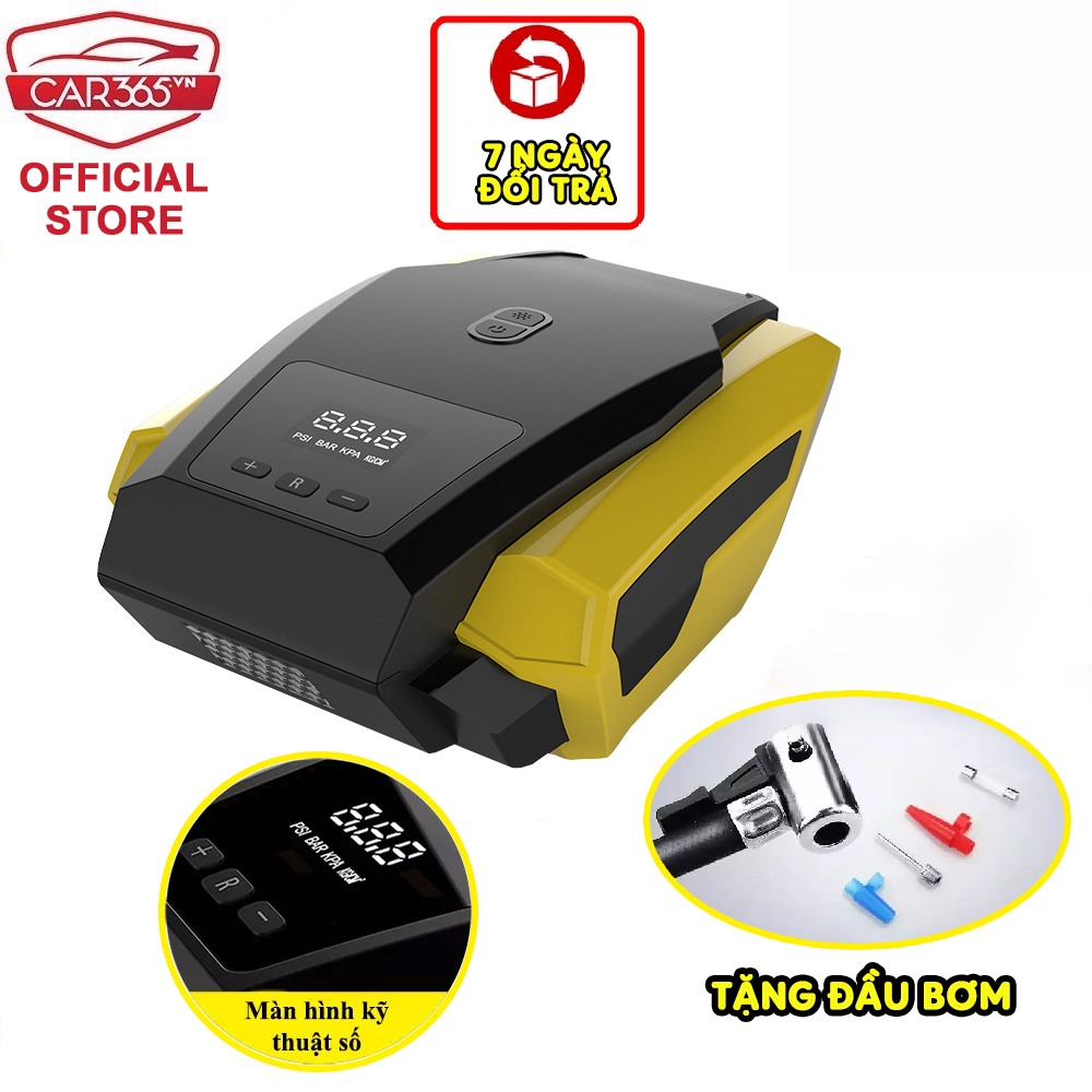 Bơm lốp ô tô, xe hơi thông minh CAR365 SIÊU MẠNH- Màn hình kỹ thuật số hiển thị áp suất lốp, cài đặt áp trước suất lốp, bơm tự động và tự ngắt - Có đèn LED chiếu sáng khi trời tối - CAR18