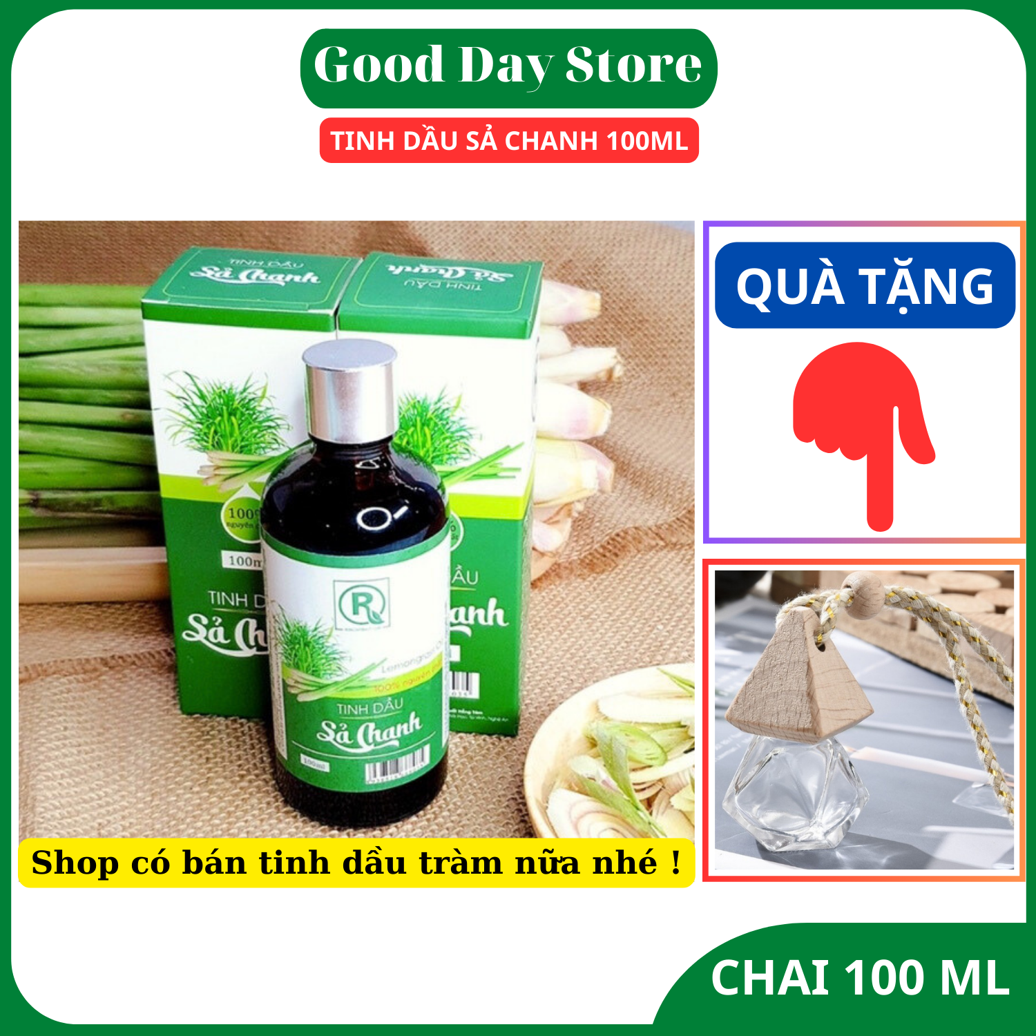Tinh dầu Sả Chanh Nguyên Chất 100ml Hồng Tâm - Tinh dầu đuổi muỗi , Thơm phòng , Xông phòng