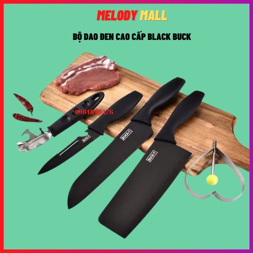 Bộ dao 5 món làm bếp cao cấp buck black - chất liệu thép không gỉ