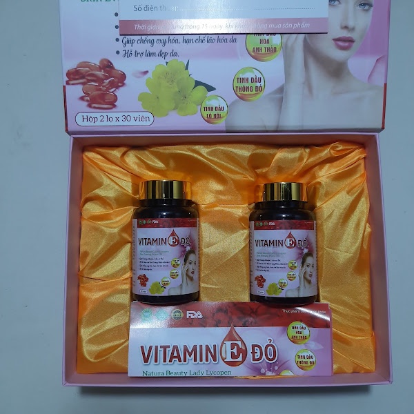 Viên uống trắng da VITAMIN E đỏ Natura Beauty Lady Lycopen Skin Evening Prime Oil -Vitamin E400 iu t