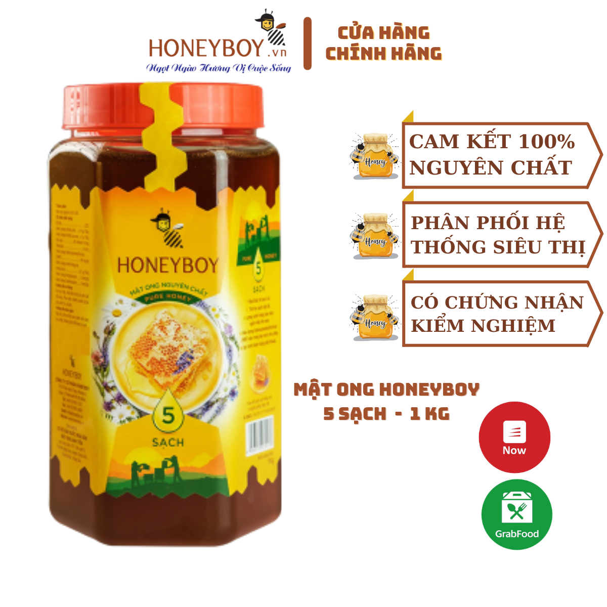 Mật ong 5 sạch honeyboy 1 kg nguyên chất thiên nhiên 100%