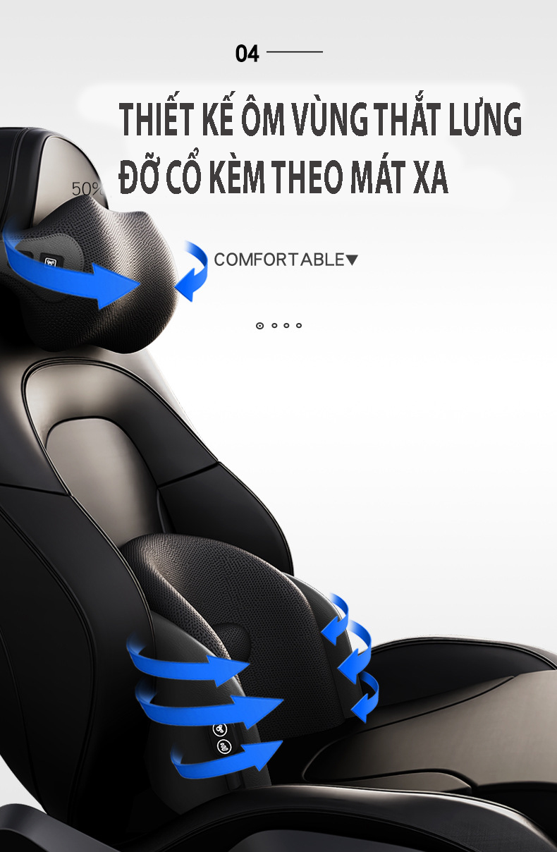 Đệm massage tựa lưng tựa cổ xe hơi - tựa lưng , đỡ cổ xe ô tô tích hợp massage lưng cổ