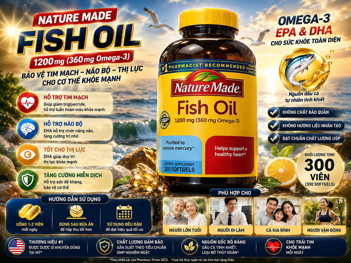 VIÊN UỐNG DẦU CÁ NATURE MADE FISH OIL 1200MG (300 VIÊN)
