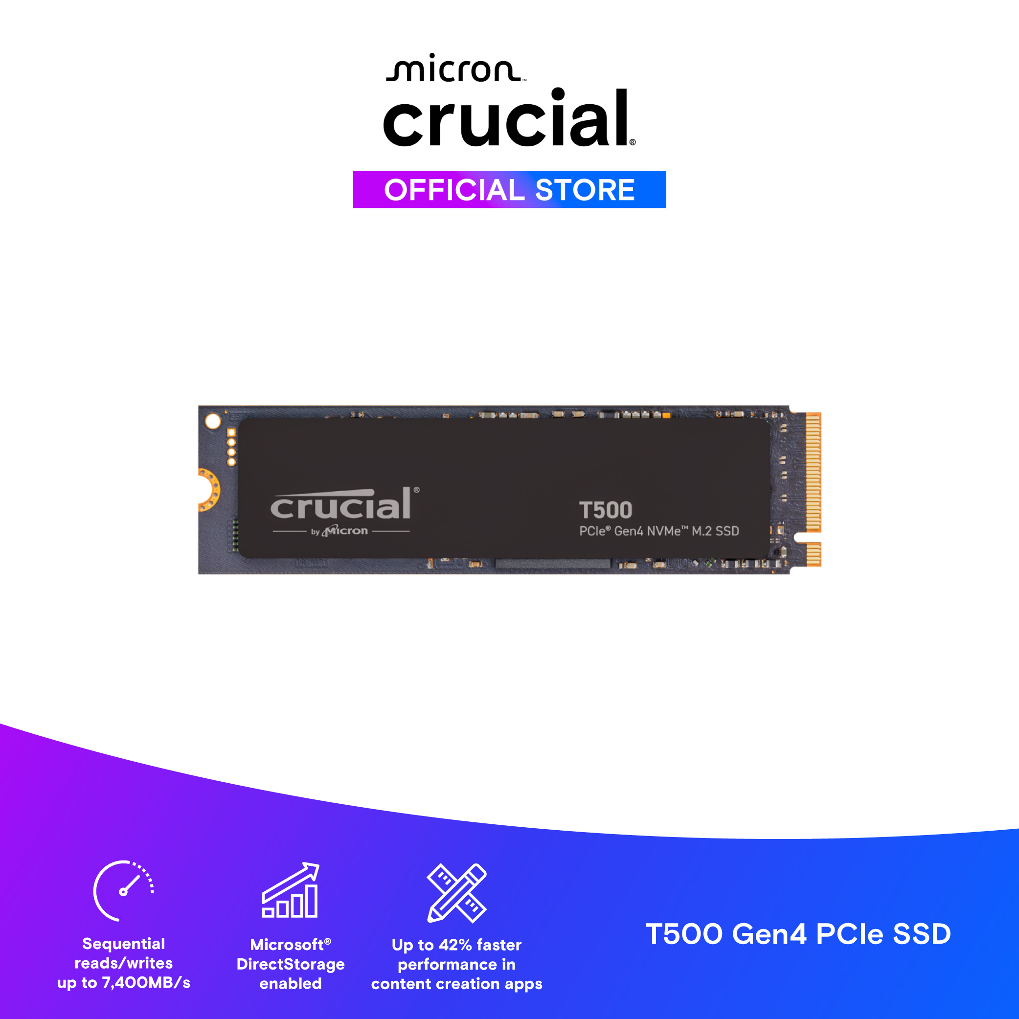 SSD Crucial T500 2TB PCIe Gen4 NVMe M.2