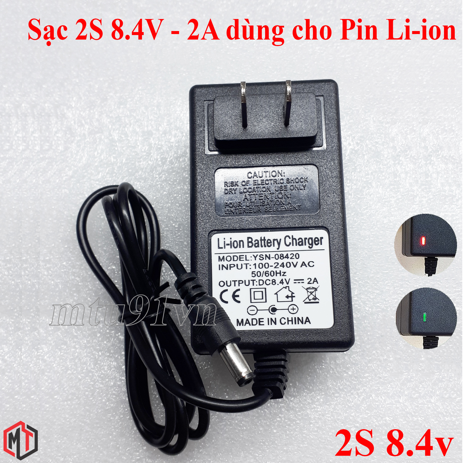 Sạc Pin Máy Khoan 2S 8.4V - 2A dùng cho Pin Li-ion (Lithium-ion) , Có Đèn Báo Đầy Pin