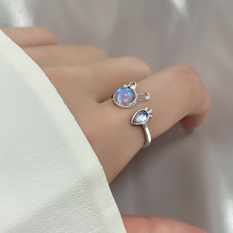 Nhẫn lấp lánh cà rốt thỏ mạ bạc cute