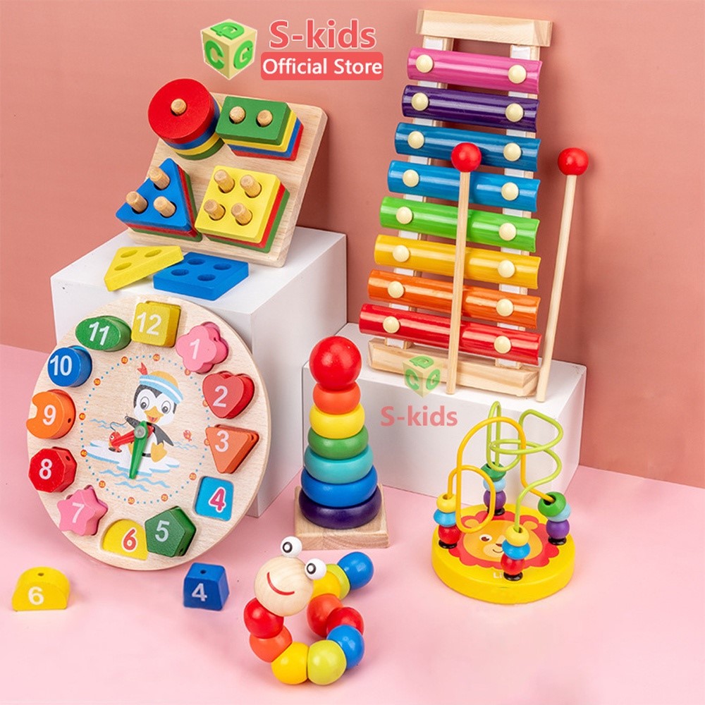 Đồ Chơi Gỗ Thông Minh S-kids, Combo 6 món đồ chơi gỗ cho bé phát triển kỹ