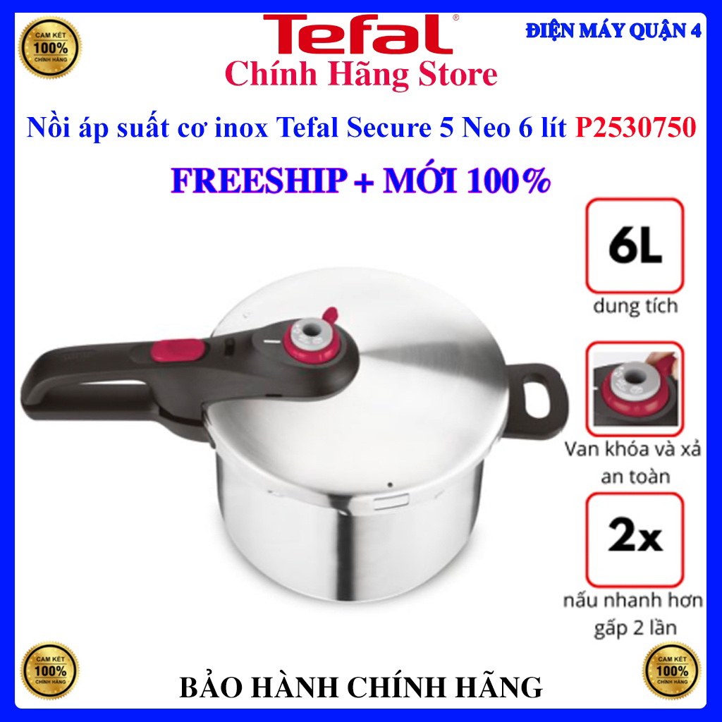 Nồi áp suất cơ inox tefal secure 5 neo 6 lít p2530750