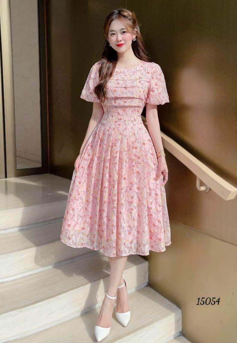Đầm xoè voan hoa tripble t dress có lót và bra ngực tripble t dress - size m/l/xl - 66hd