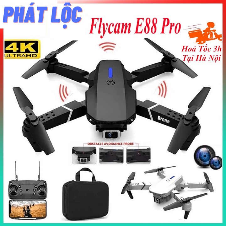 Máy bay flycam 4k - FLYCAM E88 - Fly cam giá rẻ - Máy bay điều khiển từ xa 4 cánh - Mini drone 4k - Fylicam camera máy bay - Play camera kết nối điện thoại bay xa 200 mét