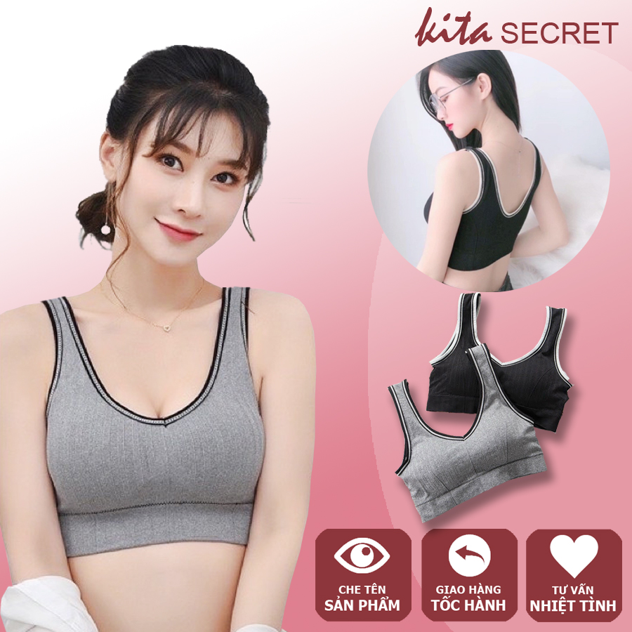 Áo bra gym yoga, bra thể thao đen ghi viền nẹp - Áo lót nữ thể thao - Áo ngực thể thao cotton siêu mát 1912