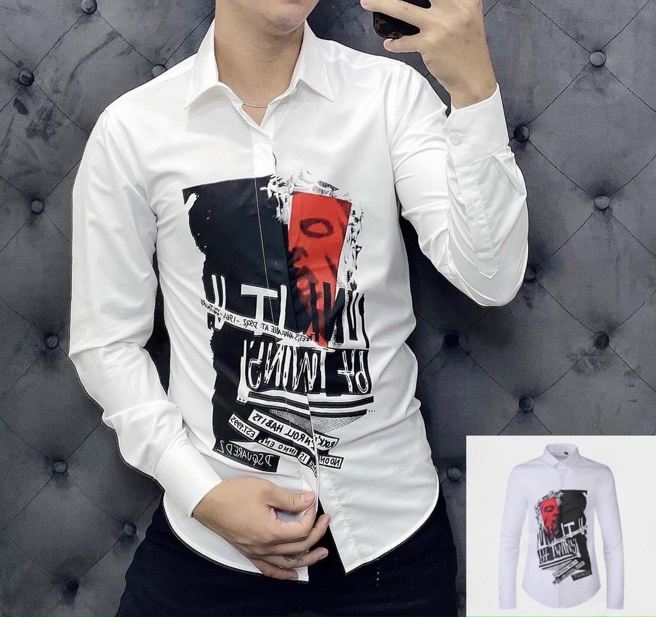 Áo sơ mi nam phối chữ cao cấp