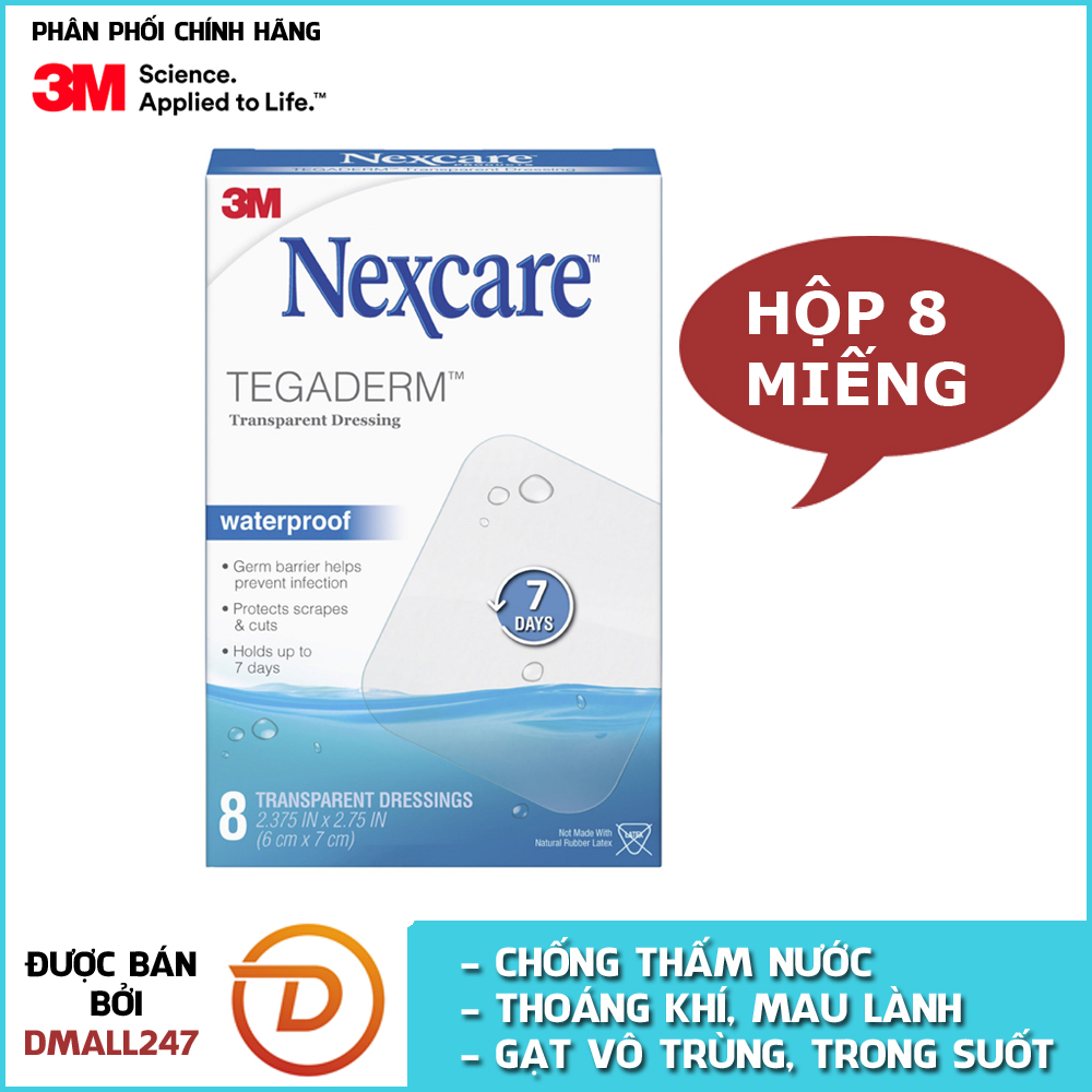 Hộp 8 miếng gạc vô trùng chống thấm nước trong suốt Nexcare 3M GVT-H1624- Dmall247 - Bảo vệ vết thương