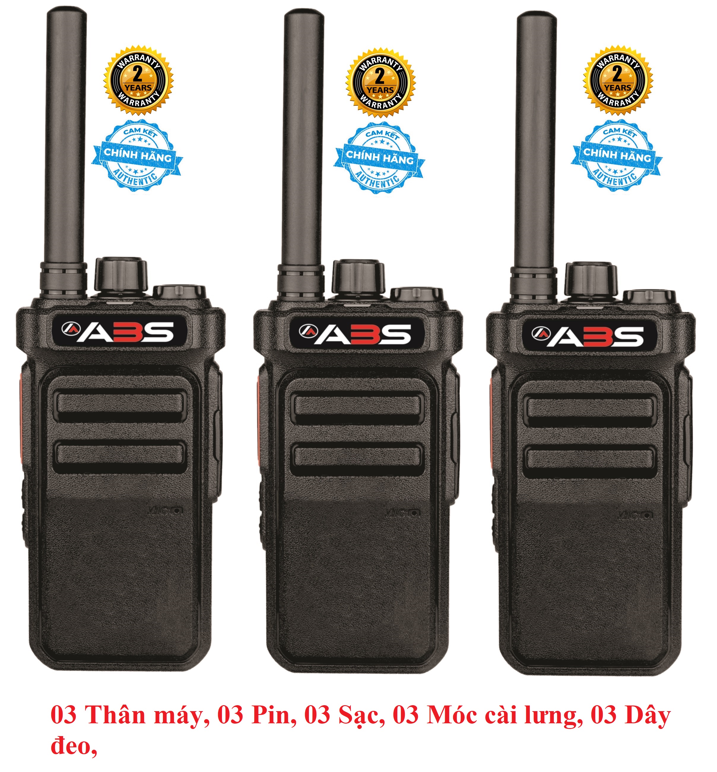 Bộ 3 Bộ đàm chính hãng nhỏ gọn ABS AB6688 (Bảo Hành 24 Tháng, Loa to, cự ly liên lạc xa, siêu bền, Sử dụng>18h)