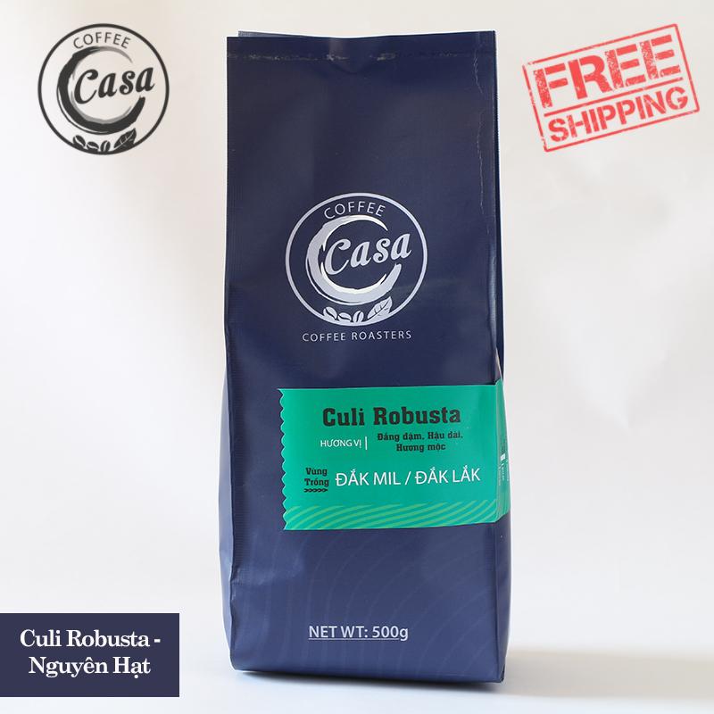 Cà phê rang xay nguyên chất Culi Robusta - nguyên hạt - không tẩm ướp hương liệu 500gr - Casa Coffee