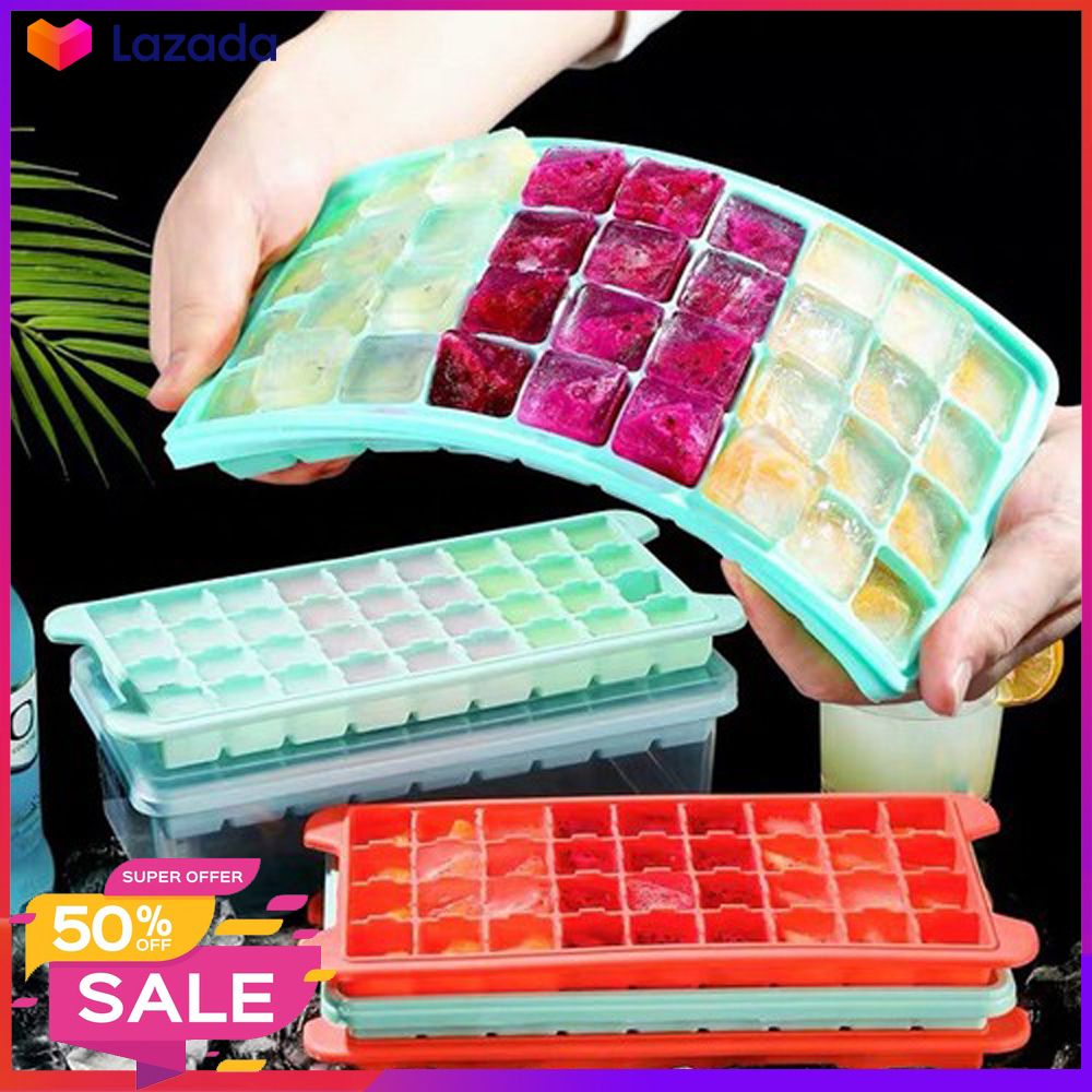 Khuôn Làm Đá Silicon Cao Cấp -  36 Ô Riêng Biệt, Khay Có Nắp Đậy, Xếp Chồng Dễ Dàng Tiết Kiệm Diện Tích Ngăn Tủ Lạnh - Siêu Dẻo, Bền, Dễ Dàng Lấy Đá Khi Vặn Nhẹ Không Tốn Sức