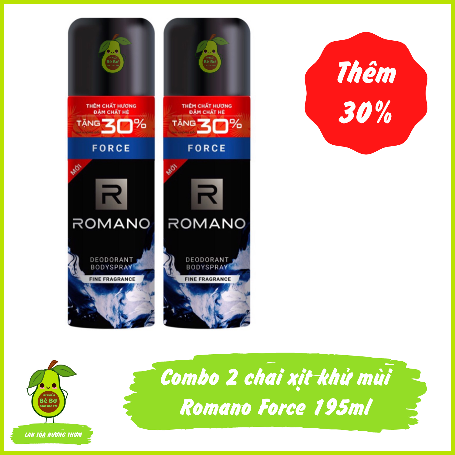 Combo 2 chai xịt Romano Force 195ml - Xịt khử mùi toàn thân nam hương nước hoa Romano màu xanh dương