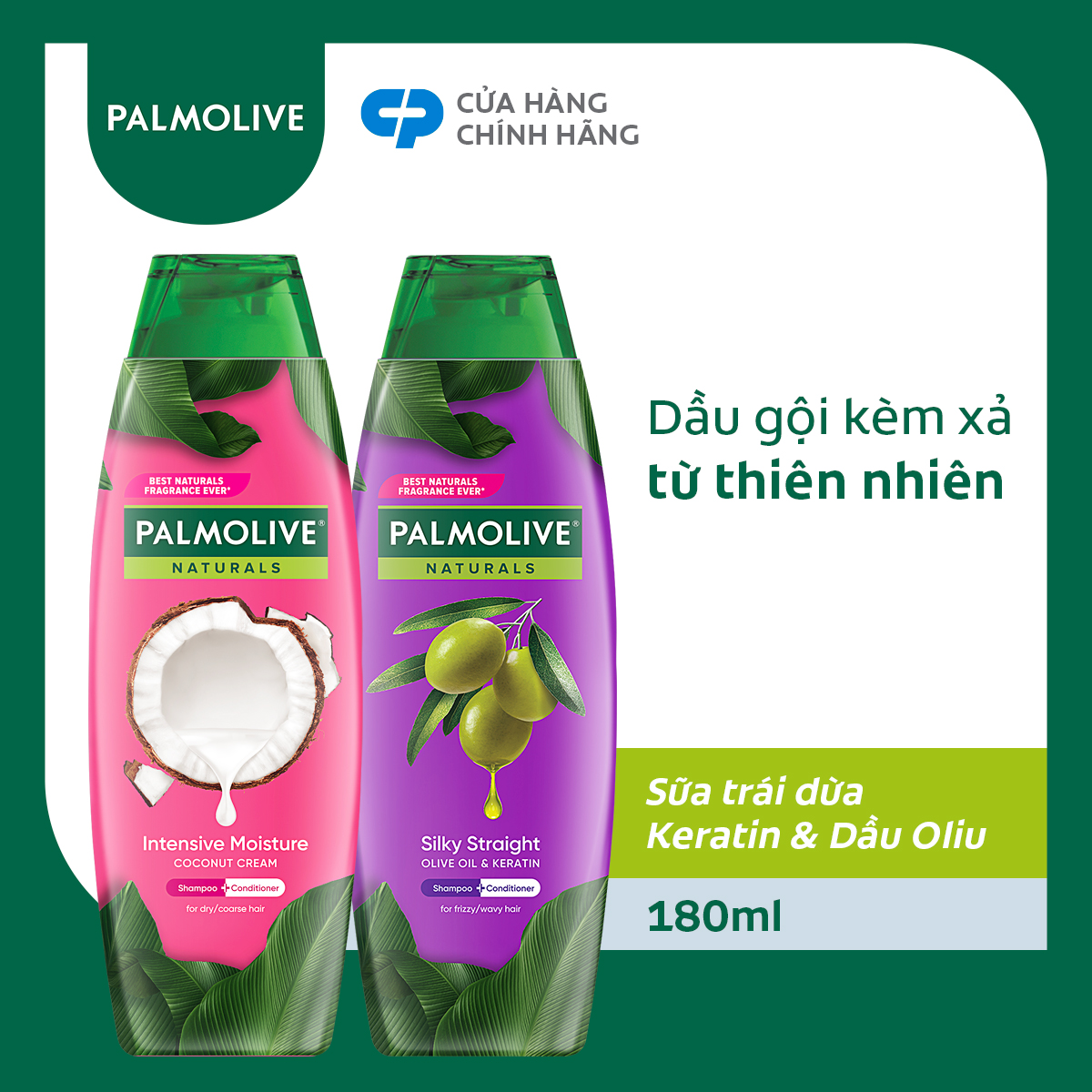 Dầu gội Palmolive kèm dầu xả 2trong1 chiết xuất thiên nhiên dưỡng tóc bồng bềnh 180ml