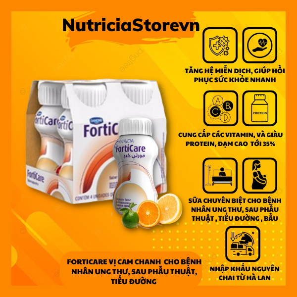 Sữa Nước Forticare Vị Cam Chai 125ml Dành Cho Bệnh Nhân Ung Thư Và Bệnh Nhân Sau Phẫu Thuật, Người Tiểu Đường [ Date 04/2023 ]