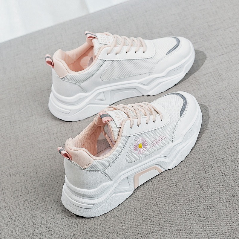 Giày thể thao nữ trắng độn đế 3p hoa cúc  3 màu mới nhất - 020 trắng