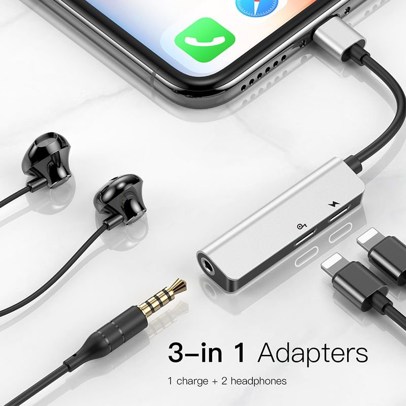 Cáp jack chuyển đổi iphone 3 in 1 baseus vừa sạc vừa nghe cho lphone7/7plus/8/8plus/x/xs/11